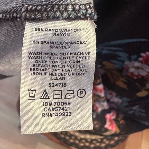 LOFT Open Back Black Floral Long-Sleeve Mini Dress Pink & Teal Accents size 14 - Picture 16 of 16